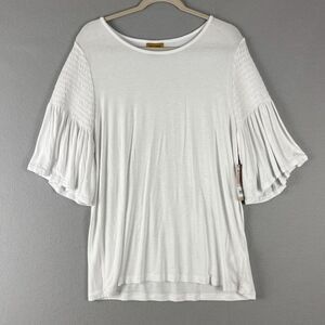 Wrangler Smocked Top Woman XL White Bell Sleeve Stretch Boho Peasant Prairie NWT